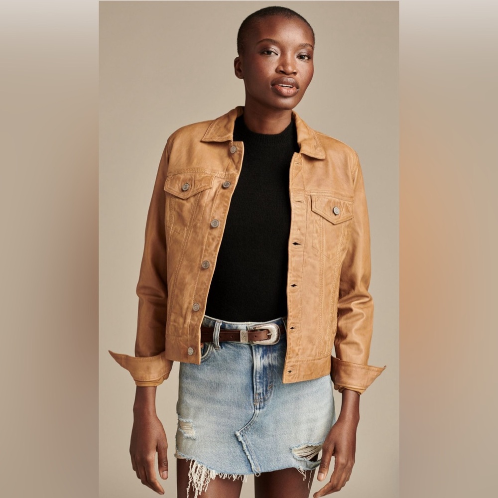 Vintage Gap Leather Jacket Women’s Size Medium Tan Cropped Fitted Y2K